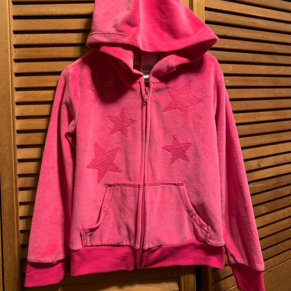 Piper Pink Velour Hoodie with Sequin Stars